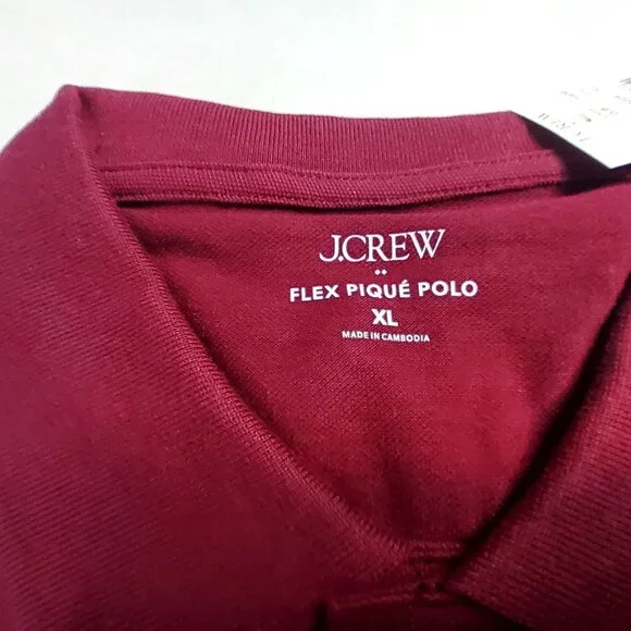 J.Crew Mens Flex Piqué Polo Shirt XL Burgundy Cotton Blend Made In Cambodia - Picture 7 of 12